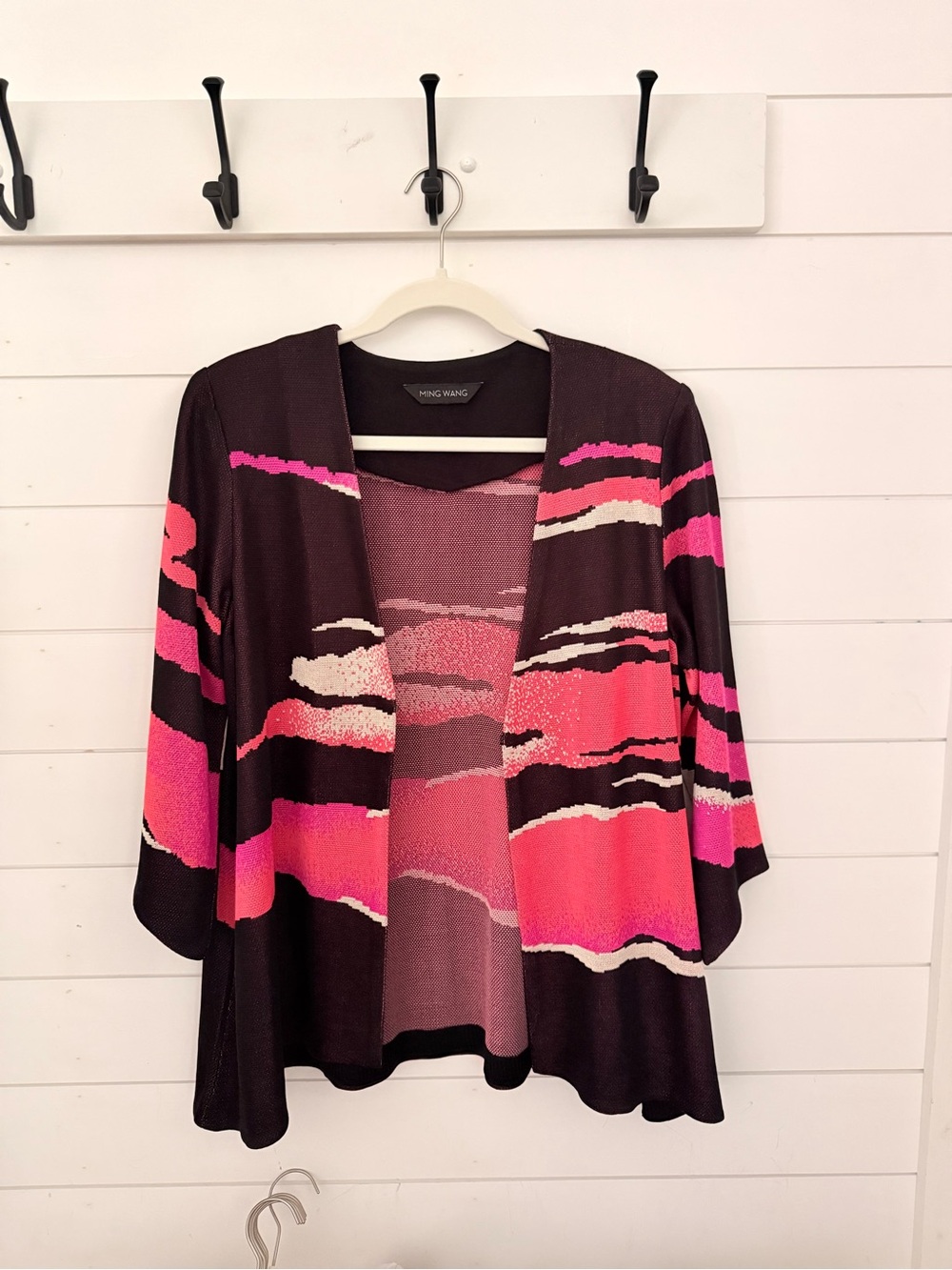 Ming Wang Knit Cardigan Jacket Abstract Wave Print Size M Quiet Luxury - Picture 2 of 6